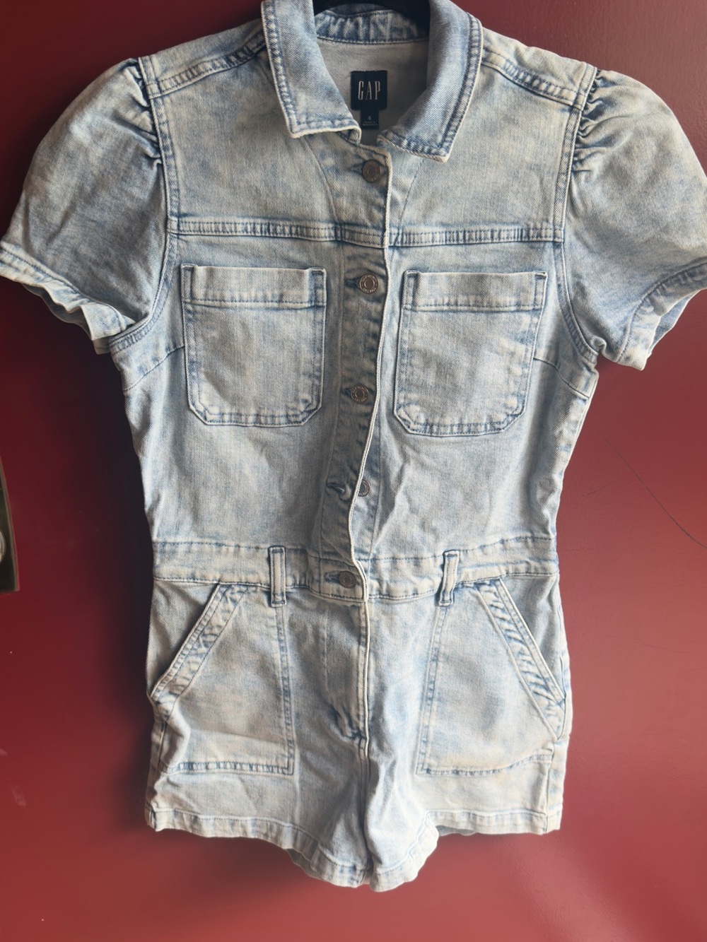 GAP Light Blue Denim Short Sleeve One-Piece Romper